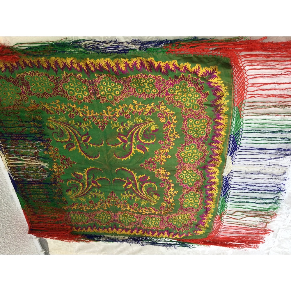Turkish Green Vintage Women Silk Scarf Traditional 35in (90cm) Handmade Woven - Picture 3 of 9
